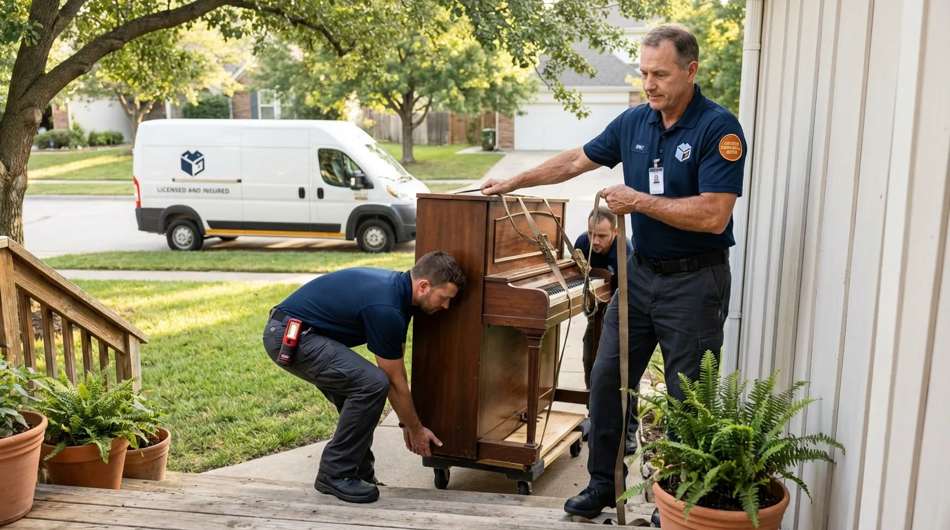 Licensed piano movers securing grand piano in Irmo, SC