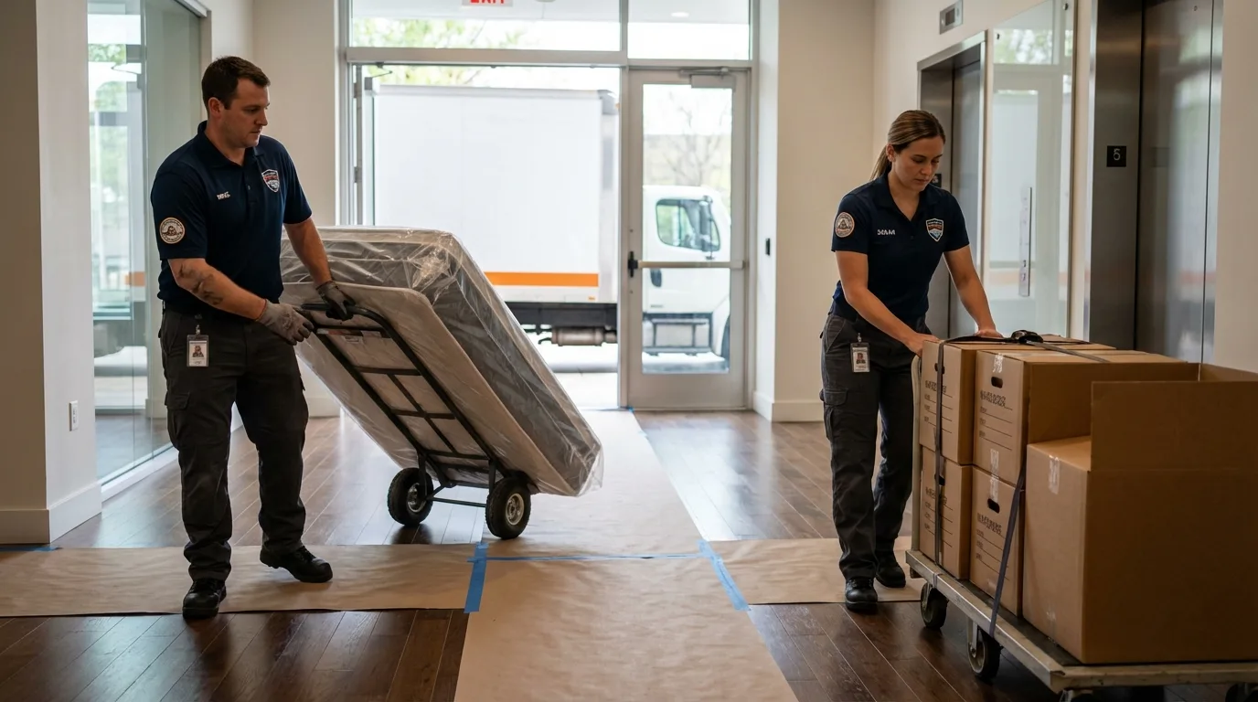 Professional apartment movers loading elevator in Irmo, SC